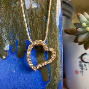 Gold Filled Open Heart Swarovski Crystals Necklace